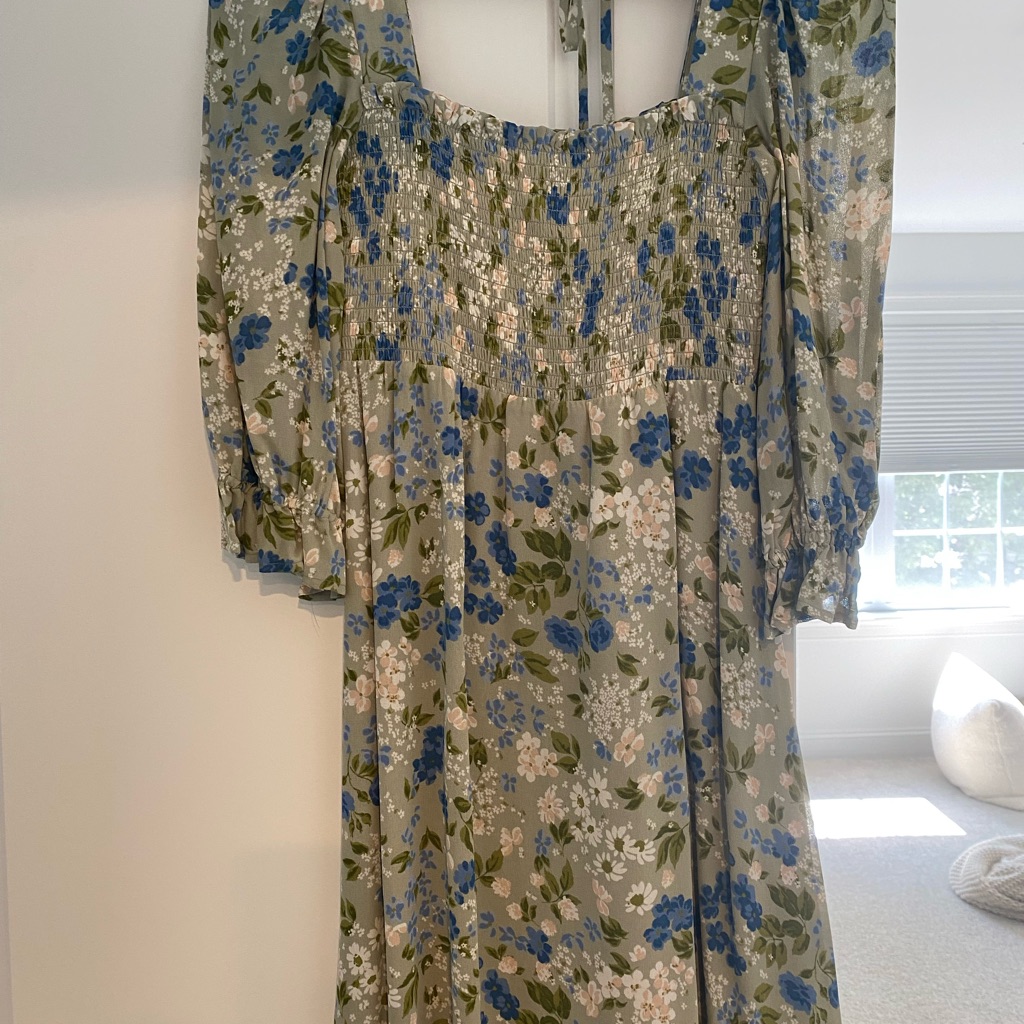 Reformation Floral Midi Dress In Blue And Green